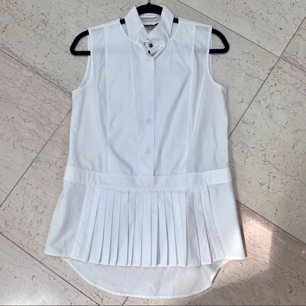 Alexander Wang White Sleeveless Pleated Peplum Top